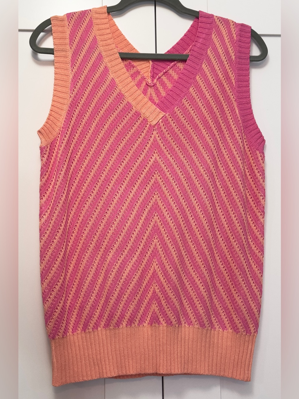 Crochet V Neck Sleeveless Pink And Orange Sleevelesstop Womenâs Sz Med New!